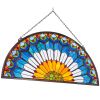 Stained Glass Window Panel, 36 x 18 in, Tiffany Style Hanging Transom Window Panel with Chain, Large Half-Round Stain Glass Hanging