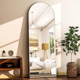 64"x21" Arched Full Length Mirror Freestading Full Body Floor Mirror, Silver