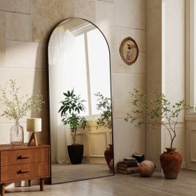 71"x 30" Arch-Top Oversized Full Length Mirror Metal Frame Freestading Floor Mirror, Black