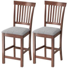 Counter Height Bar Stools with Padded Seat, High Back Kitchen Chairs Set of 2 for Dining Room, Gray and Dark Brown