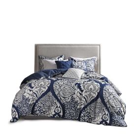 7 Piece Cotton Printed Comforter Set Indigo Queen