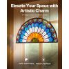 Stained Glass Window Panel, 36 x 18 in, Tiffany Style Hanging Transom Window Panel with Chain, Large Half-Round Stain Glass Hanging