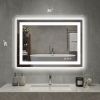 28"X36" Anti-fog LED Bathroom Mirror with Dual Light Source and Three Lighting Modes, White