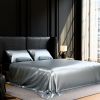 Satin Bed Sheets, King Size Sheets Set, 4 Pcs Silky Bedding Set with 15 Inches Deep Pocket for Mattress (King, Grey)