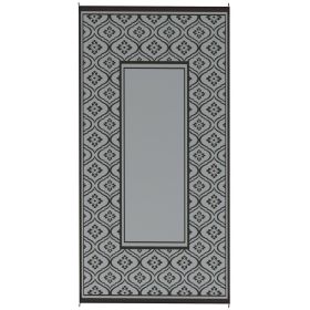 Reversible Outdoor Rug, Waterproof Plastic Straw With Carry Bag, 9 X 18, Black & Gray Gourd Border