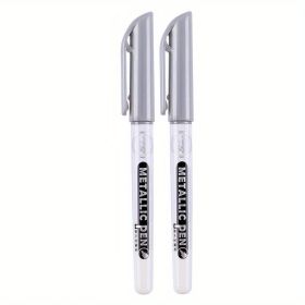2pcs Metallic Pen; Golden Silver Resin Drawing Pen; Marker Pen For Acrylic Paint DIY Epoxy Resin Mold Highlight Permanent Marker Handmade Craft (Color: Silvery)