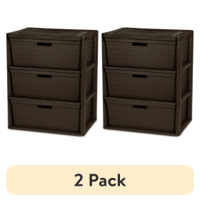 3 Drawer Tower, Plastic Storage Organizer with Removable Decorative Bins (Pack size: 2 Pack, Color: Brown)