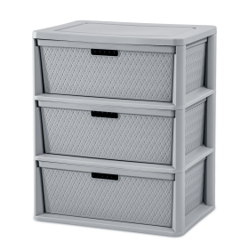 3 Drawer Tower, Plastic Storage Organizer with Removable Decorative Bins (Pack size: Single, Color: GRAY)