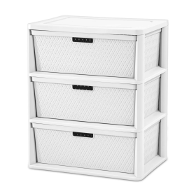 3 Drawer Tower, Plastic Storage Organizer with Removable Decorative Bins (Pack size: Single, Color: White)