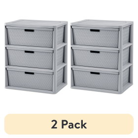 3 Drawer Tower, Plastic Storage Organizer with Removable Decorative Bins (Pack size: 2 Pack, Color: GRAY)