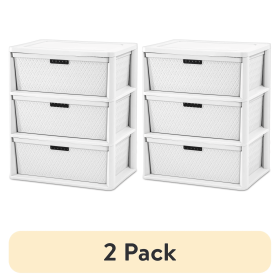 3 Drawer Tower, Plastic Storage Organizer with Removable Decorative Bins (Pack size: 2 Pack, Color: White)