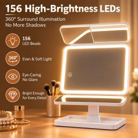 LED Lighted Vanity Mirror with 1X/2X/3X Magnification (Color: White)