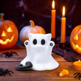 Halloween Decor Fluorescence Ghost Figurines Carrying Pumpkins – Mini Cute 3D Printing Spooky Table Statue Halloween Festive Decoration for Holiday Bo (Color: Ghost Cat)