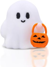 Halloween Decor Fluorescence Ghost Figurines Carrying Pumpkins – Mini Cute 3D Printing Spooky Table Statue Halloween Festive Decoration for Holiday Bo (Color: Ghost)