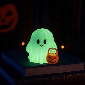 Halloween Decor Fluorescence Ghost Figurines Carrying Pumpkins – Mini Cute 3D Printing Spooky Table Statue Halloween Festive Decoration for Holiday Bo (Color: Fluorescence Ghost)