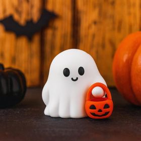 Halloween Decor Fluorescence Ghost Figurines Carrying Pumpkins – Mini Cute 3D Printing Spooky Table Statue Halloween Festive Decoration for Holiday Bo (Color: 1pc Ghost Pumpkin)