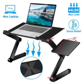 Foldable Laptop Table Bed Notebook Desk with Mouse Board Aluminum Alloy Breakfast Snacking Tray for Home Office Travel Use (Black: Black)