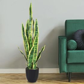 1PC 35.5 inches Indoor and Outdoor Decoration Fake Snake Plant Artificial Plant (Color: Green + Yellow)