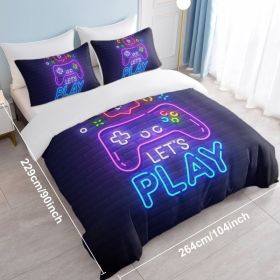 Gaming Duvet Cover Set Twin Full Queen King Size Video Game Controller Bedding Set, Boys Video Games Comforter Cover With 2 Pillow Shams, Bed Set For (Option: King-Blackish purple)