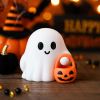Halloween Decor Fluorescence Ghost Figurines Carrying Pumpkins – Mini Cute 3D Printing Spooky Table Statue Halloween Festive Decoration for Holiday Bo