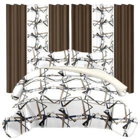 9 Piece Room In A Bag Quilt And Curtain Set, US Designer Modern Geometric Print Heavyweight Bedspread With 6 Customizable Window Panels, Pet-Friendly (Option: Queen)